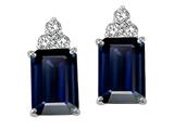 Tommaso Design™ Emerald Cut 7x5mm Genuine Sapphire and Diamond Earrings