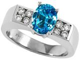 Tommaso Design™ Oval 8x6 mm Genuine Blue Topaz and Diamond Ring