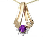 Tommaso Design™ Round 4.5mm Genuine Amethyst and Diamond Pendant