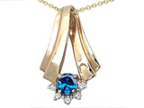 Tommaso Design™ Round 4.5mm Genuine Blue Topaz and Diamond Pendant
