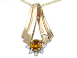 Tommaso Design™ Round 4.5mm Genuine Citrine and Diamond Pendant