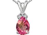 Tommaso Design™ Pear Shape 8x6mm Genuine Pink Tourmaline and Diamond Pendant