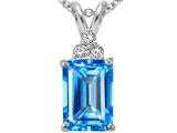 Tommaso Design™ Emerald Cut 8x6mm Genuine Blue Topaz and Diamond Pendant