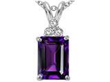 Tommaso Design™ Emerald Cut 8x6mm Genuine Amethyst and Diamond Pendant