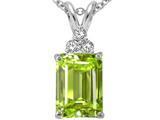 Tommaso Design™ Emerald Cut 8x6mm Genuine Peridot and Diamond Pendant