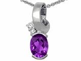 Tommaso Design™ Oval 8x6 mm Genuine Amethyst and Diamond Pendant
