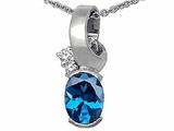 Tommaso Design™ Oval 8x6 mm Genuine Blue Topaz and Diamond Pendant
