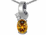 Tommaso Design™ Oval 8x6 mm Genuine Citrine and Diamond Pendant