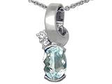 Tommaso Design™ Oval 8x6 mm Genuine Aquamarine and Diamond Pendant