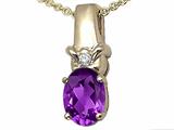 Tommaso Design™ Oval 8x6 mm Genuine Amethyst and Diamond Pendant