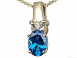 Tommaso Design™ Oval 8x6 mm Genuine Blue Topaz and Diamond Pendant