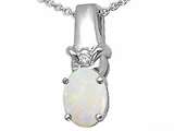 Tommaso Design™ Oval 8x6 mm Genuine Opal and Diamond Pendant