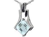 Tommaso Design™ Square Genuine Aquamarine with Checker Board Top Pendant