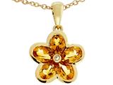Tommaso Design™ .85 inch long Flower Pendant made with one Diamond and Genuine Pear Shape Citrine.