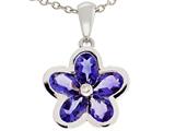 Tommaso Design™ .85 inch long Flower Pendant made with one Diamond and Genuine Pear Shape Iolite.