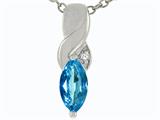 Tommaso Design™ Genuine Marquee Cut Blue Topaz and Diamond Pendant