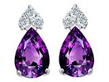 Tommaso Design™ Pear Shape 7x5mm Genuine Amethyst and Diamond Earrings