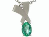 Tommaso Design™ Oval 7x5mm Genuine Emerald and Diamond Pendant