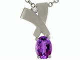 Tommaso Design™ Oval 7x5mm Genuine Amethyst and Diamond Pendant
