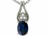 Tommaso Design™ Oval 7x5mm Genuine Sapphire and Diamond Pendant