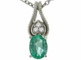 Tommaso Design™ Oval 7x5mm Genuine Emerald and Diamond Pendant