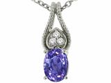 Tommaso Design™ Oval 7x5mm Genuine Tanzanite and Diamond Pendant