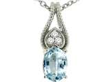 Tommaso Design™ Oval 7x5mm Genuine Aquamarine and Diamond Pendant