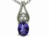 Tommaso Design™ Oval 7x5mm Genuine Iolite and Diamond Pendant