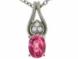 Tommaso Design™ Oval 7x5mm Genuine Pink Tourmaline and Diamond Pendant