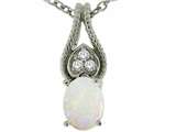 Tommaso Design™ Oval 7x5mm Genuine Opal and Diamond Pendant