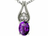 Tommaso Design™ Oval 7x5mm Genuine Amethyst and Diamond Pendant