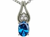 Tommaso Design™ Oval 7x5mm Genuine Blue Topaz and Diamond Pendant