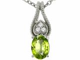 Tommaso Design™ Oval 7x5mm Genuine Peridot and Diamond Pendant