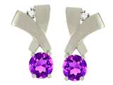 Tommaso Design™ Round 5mm Genuine Amethyst and Diamond Earrings
