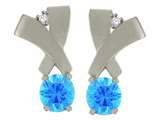 Tommaso Design™ Round 5mm Genuine Blue Topaz and Diamond Earrings