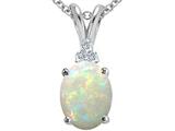 Tommaso Design™ Genuine Oval Opal and Diamond Pendant