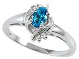 Tommaso Design™ Oval 5x3 mm Genuine Blue Topaz and Diamond Ring
