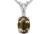 Tommaso Design™ Oval 7x5 mm Genuine Smoky Quartz and Diamond Pendant