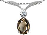 Tommaso Design™ Oval 7x5mm Genuine Smoky Quartz and Diamond Pendant