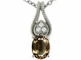 Tommaso Design™ Oval 7x5mm Genuine Smoky Quartz and Diamond Pendant