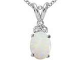 Tommaso Design™ Oval 8x6mm Genuine Opal and Diamond Pendant