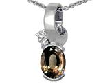 Tommaso Design™ Oval 8x6 mm Genuine Smoky Quartz and Diamond Pendant