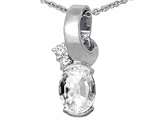 Tommaso Design™ Oval 8x6 mm Genuine White Topaz and Diamond Pendant