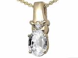 Tommaso Design™ Oval 8x6 mm Genuine White Topaz and Diamond Pendant