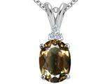 Tommaso Design™ Oval 10x8mm Genuine Smoky Quartz and Diamond Pendant