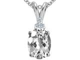 Tommaso Design™ Oval 10x8mm Genuine White Topaz and Diamond Pendant