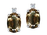 Tommaso Design™ Oval 7x5mm Genuine Smoky Quartz and Diamond Earrings