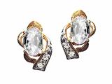 Tommaso Design™ Oval 6x4 mm Genuine White Topaz and Diamond Earrings