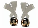 Tommaso Design™ Round 5mm Genuine Smoky Quartz and Diamond Earrings