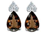 Tommaso Design™ Pear Shape 8x6mm Genuine Smoky Quartz and Diamond Earrings